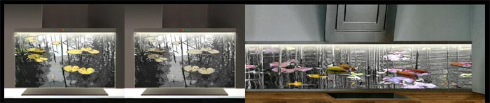 crédence en verre décoré étang